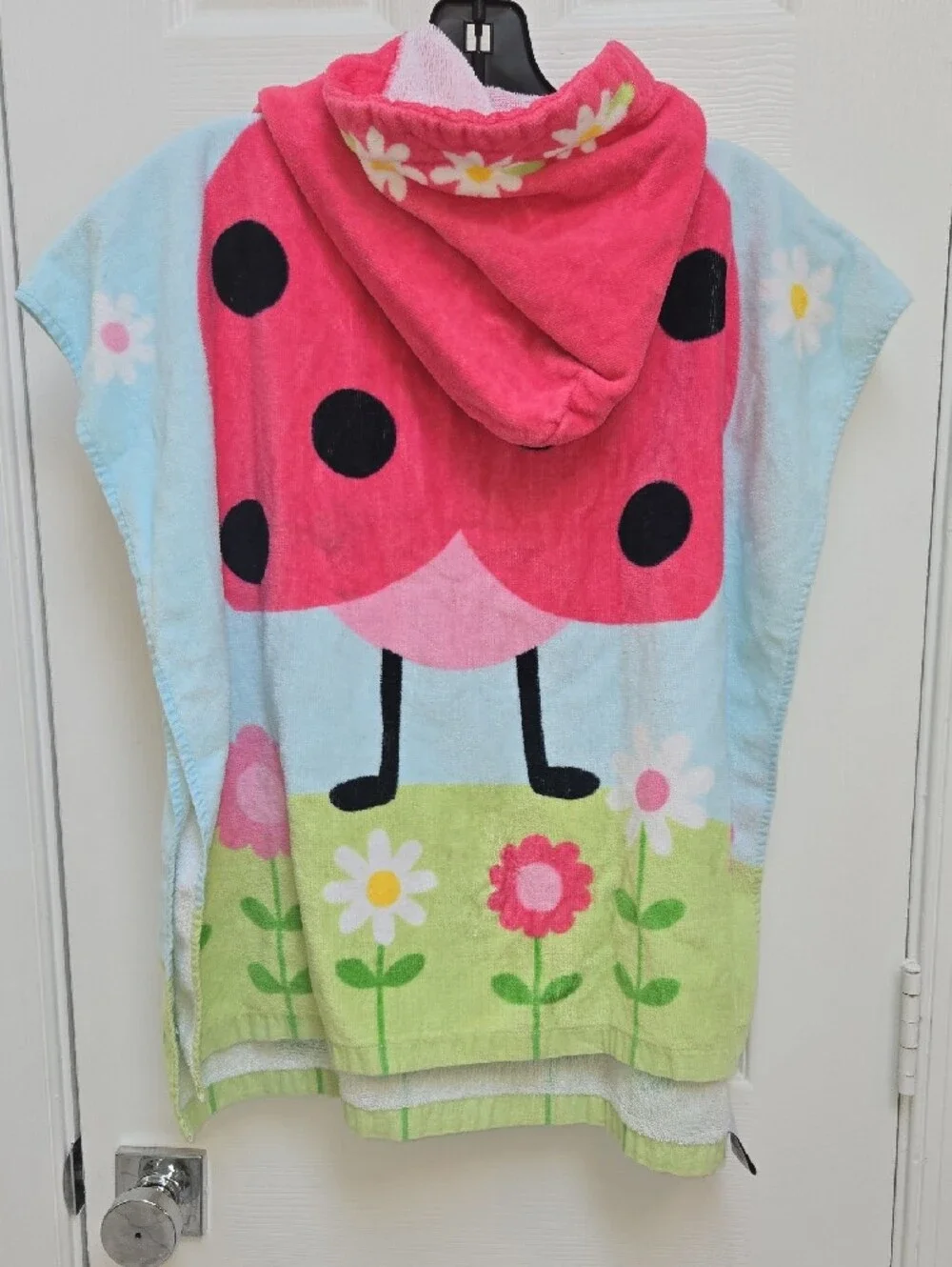 Kids Hooded Towel Poncho - Pink Ladybug